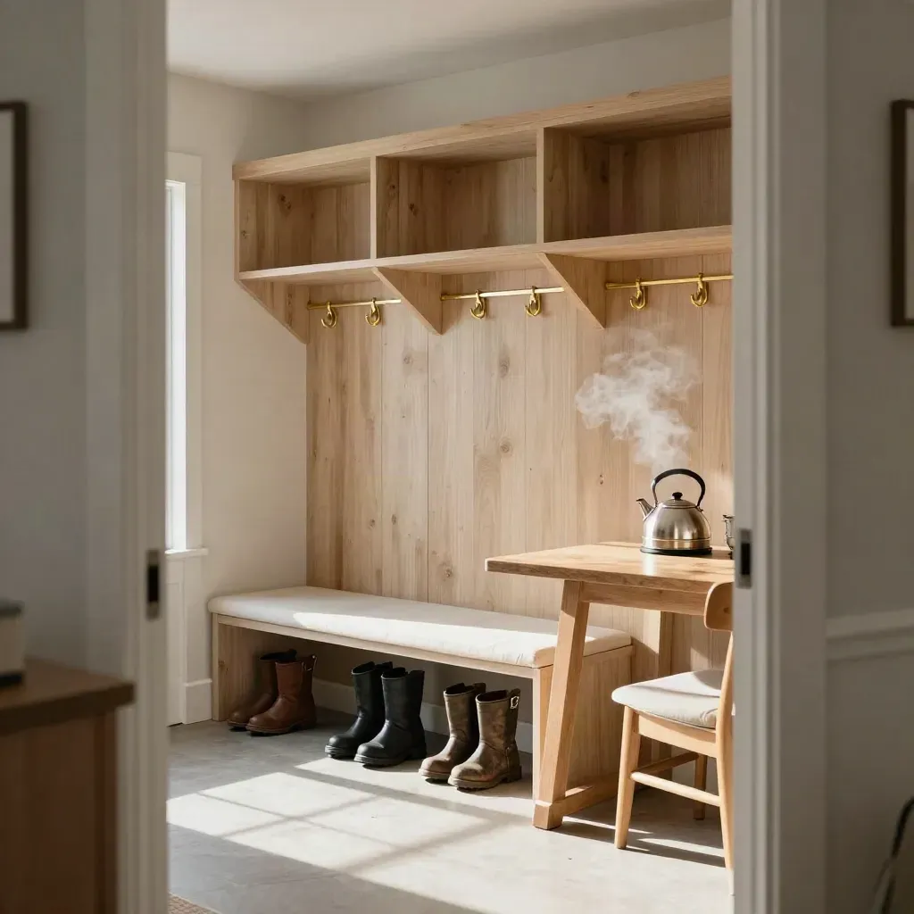 Ottawa family home mudroom and breakfast nook with winter sun and kettle steam